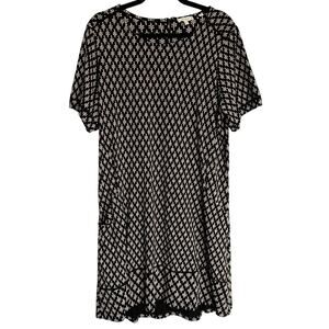 Fat Face, Size 14 Long, T-Shirt Dress, Black & White Ditsy Floral, Modal Cotton